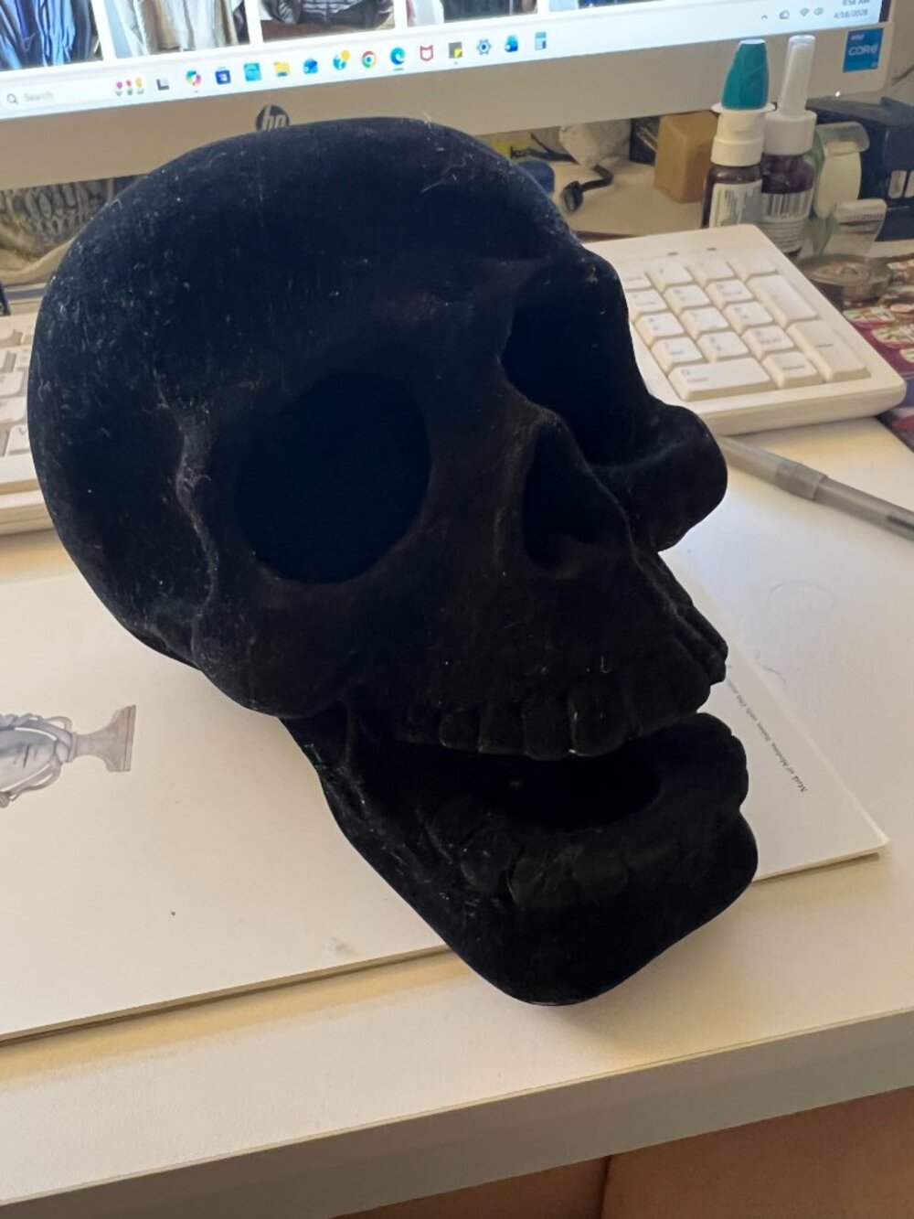 Black Felt Skull Décor (Display / Prop)